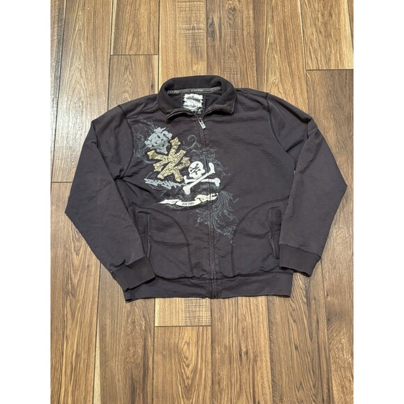 Y2K Zoo York Full Zip Grey Sweatshirt Mens Size L 2000s Grunge Skater Skull - Picture 1 of 6